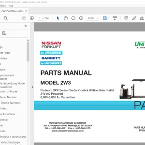 Unicarriers Nissan Forklift 2W3 Parts Manual PN CF840-UBOOK PDF