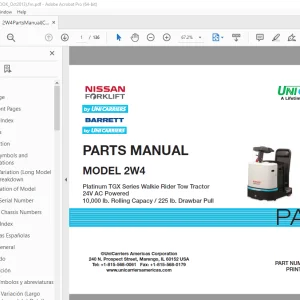 Unicarriers Nissan Forklift 2W4 Parts Manual PN CF850-UBOOK - PDF DOWNLOAD