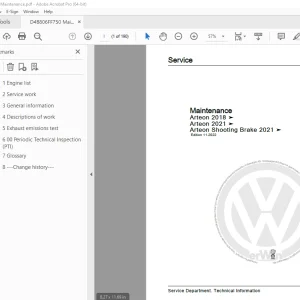 Volkswagen Arteon 2018 - 2020 Maintenance Manual - PDF DOWNLOAD