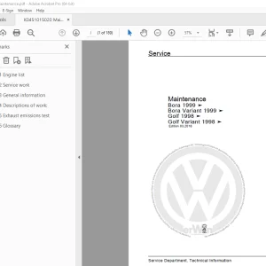 Volkswagen Bora 1999 Bora Variant 1999 Golf 1998 Golf Variant 1998 Maintenance Manual PDF