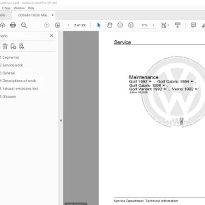 Volkswagen Golf 1992 Golf Cabrio 1994 Golf Cabrio 1998 Golf Variant 1992 Vento 1992 Maintenance Manual PDF