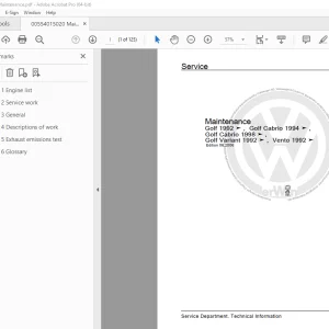 Volkswagen Golf 1992 Golf Cabrio 1994 Golf Cabrio 1998 Golf Variant 1992 Vento 1992 Maintenance Manual PDF