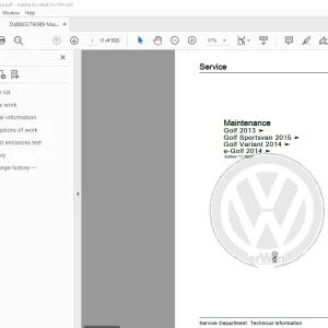 Volkswagen Golf 2013 Golf Sportsvan 2015 Golf Variant 2014 e-Golf 2014 Maintenance Manual PDF
