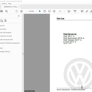 Volkswagen Golf 2017 Golf Sportsvan 2018 Golf Variant 2017 e-Golf 2017 Maintenance Manual PDF