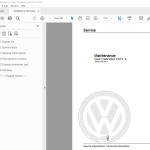 Volkswagen Golf Cabriolet 2012 Maintenance Manual - PDF DOWNLOAD
