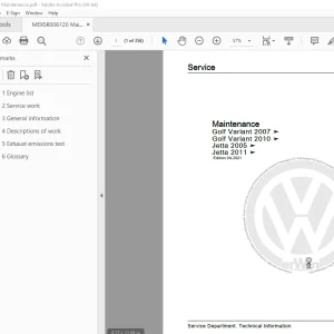 Volkswagen Golf Variant 2007 Golf Variant 2010 Jetta 2005 Jetta 2011 Maintenance Manual PDF