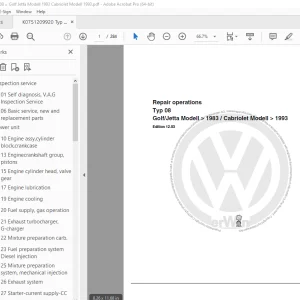Volkswagen Golf/Jetta 1983 Cabriolet 1993 Repair Operation Manual - PDF DOWNLOAD