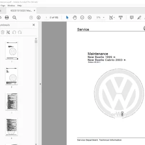 Volkswagen New Beetle 1999 & New Beetle Cabrio 2003 Maintenance Manual PDF