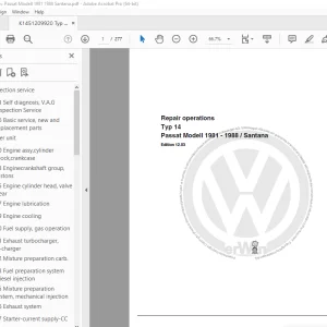 Volkswagen Passat 1981-1988 Santana Typ 14 Repair Operation Manual PDF