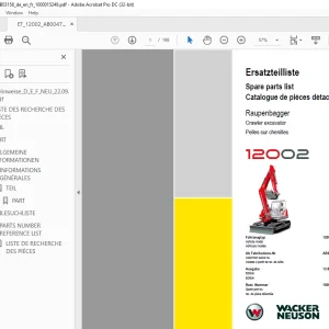 Wacker Neuson 12002 Crawler Excavator Parts Manual 1000015249 - PDF DOWNLOAD