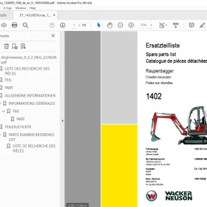 Wacker Neuson 1402 Crawler Excavator Parts Manual 1000142098 PDF