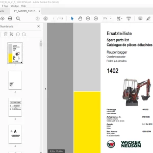Wacker Neuson 1402 Crawler Excavator Parts Manual 1000183749 - PDF DOWNLOAD 