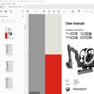 Wacker Neuson 1403 1503 1903 2203 Compact Excavators User Manual 1000147740 PDF