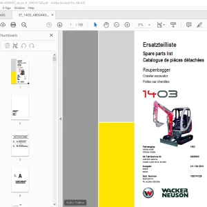 Wacker Neuson 1403 Crawler Excavator Parts Manual 1000141526 PDF