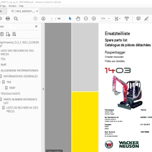 Wacker Neuson 1403 Crawler Excavator Parts Manual 1000148966 - PDF DOWNLOAD 