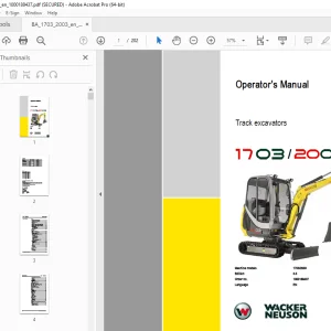 Wacker Neuson 1703 2003 Track Excavator Operator's Manual 1000188437 PDF