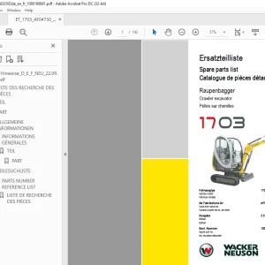 Wacker Neuson 1703 Crawler Excavator Parts Manual 1000188891 - PDF DOWNLOAD