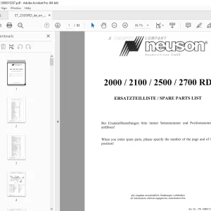 Wacker Neuson 2000 2100 2500 2700 RD Excavator Parts Manual PDF