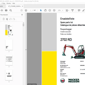 Wacker Neuson 2702 RD Crawler Excavator Parts Manual 1000233553 PDF
