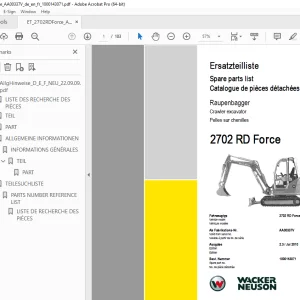 Wacker Neuson 2702 RD Force Crawler Excavator Parts Manual - PDF DOWNLOAD 
