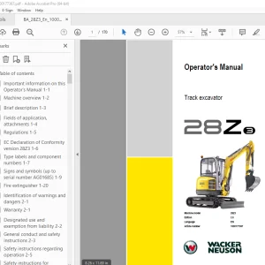 Wacker Neuson 28Z3 Track Excavator Operator's Manual 1000177367 PDF