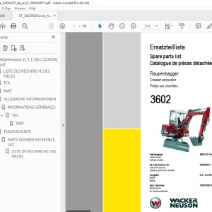 Wacker Neuson 3602 Crawler Excavator Parts Manual 1000143075 PDF