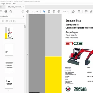 Wacker Neuson 3703 Crawler Excavator Parts Manual 1000142112 PDF