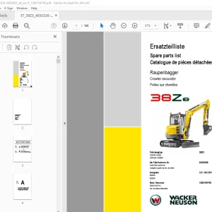Wacker Neuson 38Z3 Crawler Excavator Parts Manual 1000154748 PDF