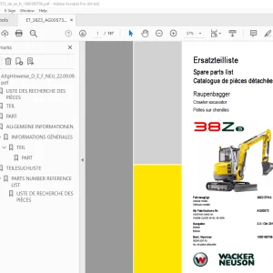 Wacker Neuson 38Z3 Crawler Excavator Parts Manual 1000180706 PDF