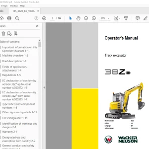 Wacker Neuson 38Z3 Track Excavator Operator's Manual 1000155267 PDF