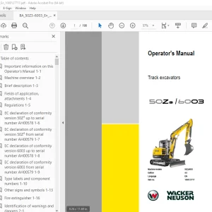 Wacker Neuson 50Z3 6003 Track Excavator Operator's Manual 1000127717 PDF