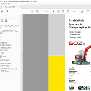 Wacker Neuson 50Z3 Crawler Excavator Parts Manual 1000125820 - PDF DOWNLOAD