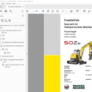Wacker Neuson 50Z3 Crawler Excavator Parts Manual 1000180709 PDF