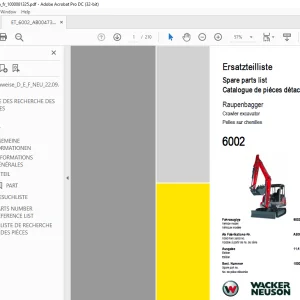 Wacker Neuson 6002 Crawler Excavator Parts Manual 1000081325 - PDF DOWNLOAD