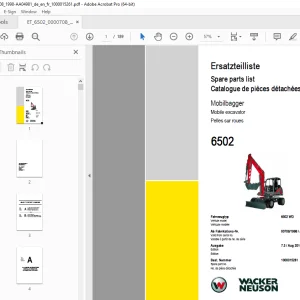 Wacker Neuson 6502 Mobile Excavator Parts Manual 100001526 PDF