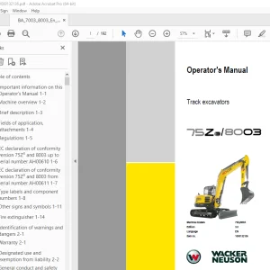 Wacker Neuson 75Z3 8003 Track Excavator Operator's Manual 1000132136 PDF