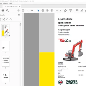 Wacker Neuson 75Z3 Crawler Excavator Parts Manual 1000128458 PDF