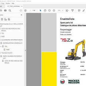 Wacker Neuson 75Z3 Crawler Excavator Parts Manual 1000182731 PDF