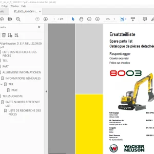 Wacker Neuson 8003 Crawler Excavator Parts Manual 1000181117 - PDF DOWNLOAD 