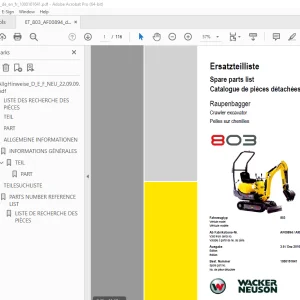 Wacker Neuson 803 Crawler Excavator Parts Manual 1000161641 - PDF DOWNLOAD 