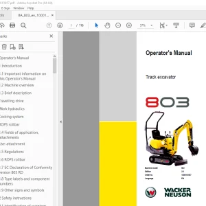 Wacker Neuson 803 Track Excavator Operator's Manual 1000161857 PDF