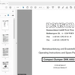 Wacker Neuson Compact Dumper DHK 6002 H Operation & Parts Manual - PDF DOWNLOAD