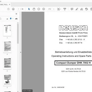 Wacker Neuson Compact Dumper DHK 7002 H Operating Instructions and Spare Parts Manual - PDF DOWNLOAD