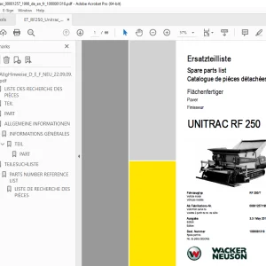 Wacker Neuson UNITRAC RF 250 Paver Excavator Parts Manual 1000081318 PDF