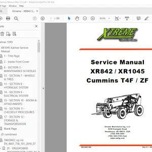 Xtreme Forklift XR842 XR1045 Cummins T4F / ZF Service Manual PDF