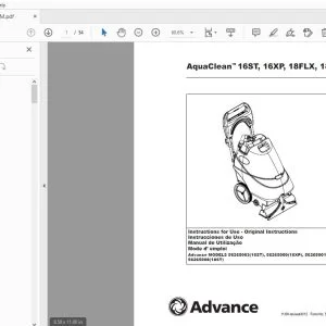 Advance AquaClean 16ST, 16XP, 18FLX, 18ST Instructions for Use Manual 56041602 - PDF