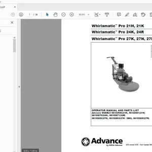 Advance Whirlamatic Pro 21H, 21K, 27K, 27N, 27R, 24K, 24R Operator & Parts Manual 56041496 - PDF