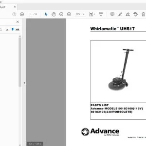 Advance Whirlamatic UHS17 56183100 (115V) 56183105 (230VOBSOLETE) Parts Manual - PDF DOWNLOAD