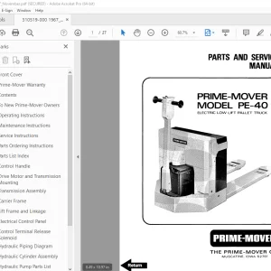 BT Prime-Mover PE-40 Electric Low Lift Pallet Truck Parts & Service Manual PDF