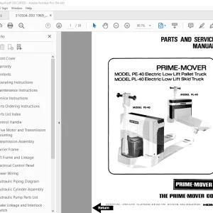 BT Prime-Mover PE-40 Pallet Truck PL-40 Skid Truck Parts & Service Manual PDF